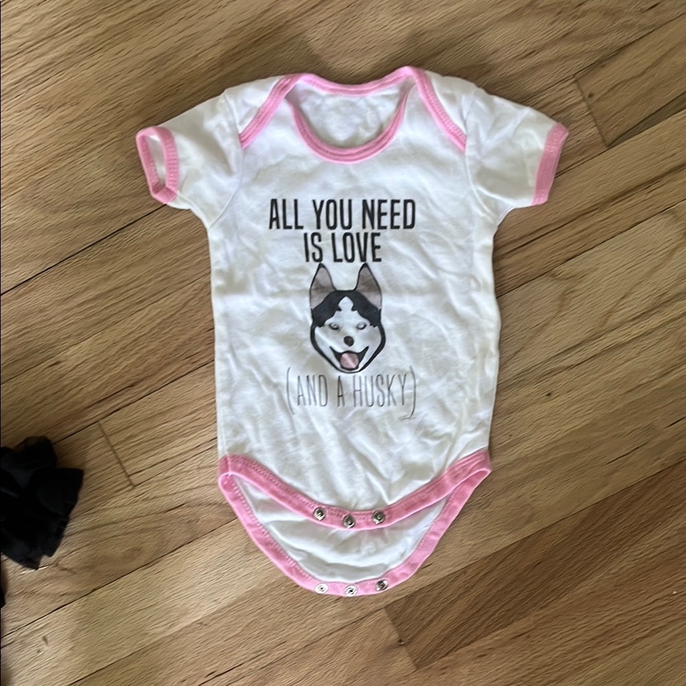 Pink and White Husky Print Baby Onesie